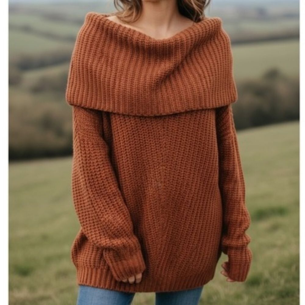 Umgee Long Sleeve Sweater In Warm Rust Size M